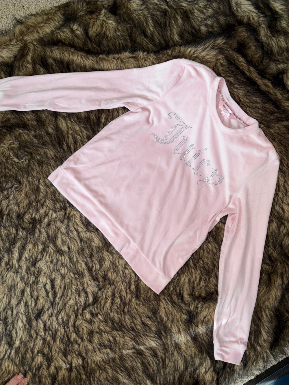 Juicy Couture Pajama Top Sleepwear Rhinestone Bling Logo Velour light Pink Small